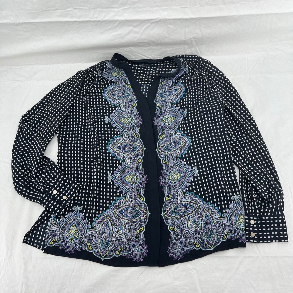 The Limited Womens Medium Black Paisley Geometric Hidden Button Blouse‎